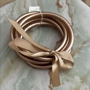 Chic Gold Bangle Set with Ribbon